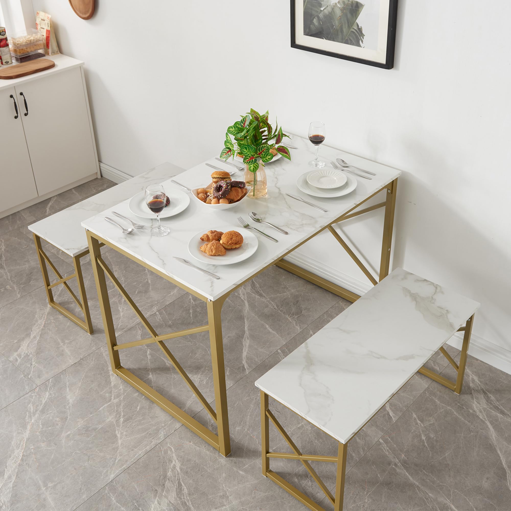 Kitchen Table with 2 Benches for 4