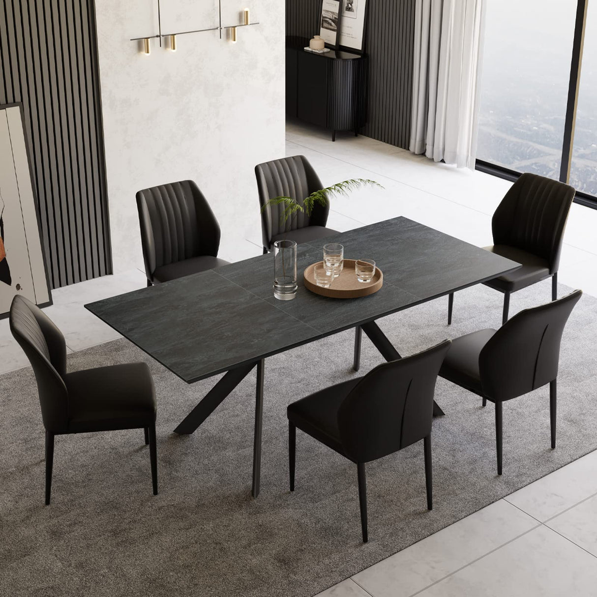 Extendable Dining Table Set for 6-8