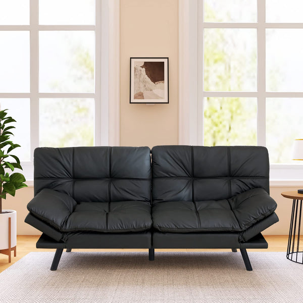 Futon Sofa Bed/Couch, Leather Memory Foam Small Splitback Sofa for Living Room ,Modern Loveseat