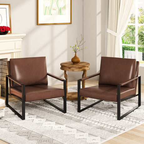 Modern PU Leather Accent Chair Arm Chair with Extra-Thick Padded Backrest