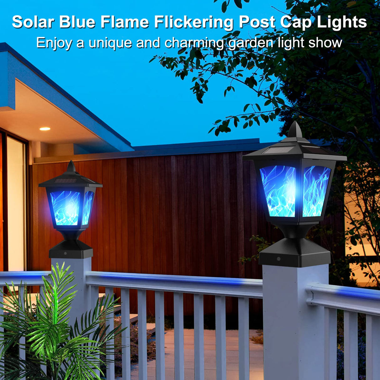 Solar Post Flame Light, Outdoor Deck Fence Post Cap LED Light, Waterproof