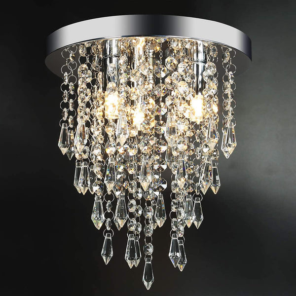 3 Lights Mini Crystal Flushmount Chandelier Fixture, Crystal Ceiling Lamp