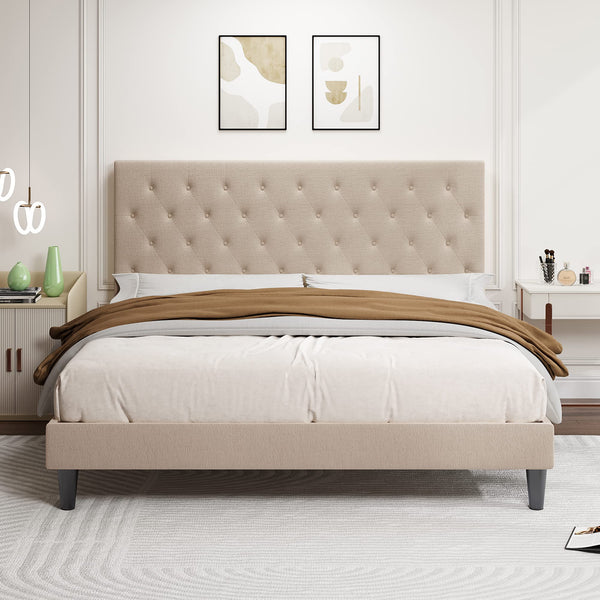 Queen Bed Frame with Adjustable Headboard/Diamond Stitched