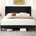King Size Platform Bed Frame with Velvet Upholstered Headboard and Wooden