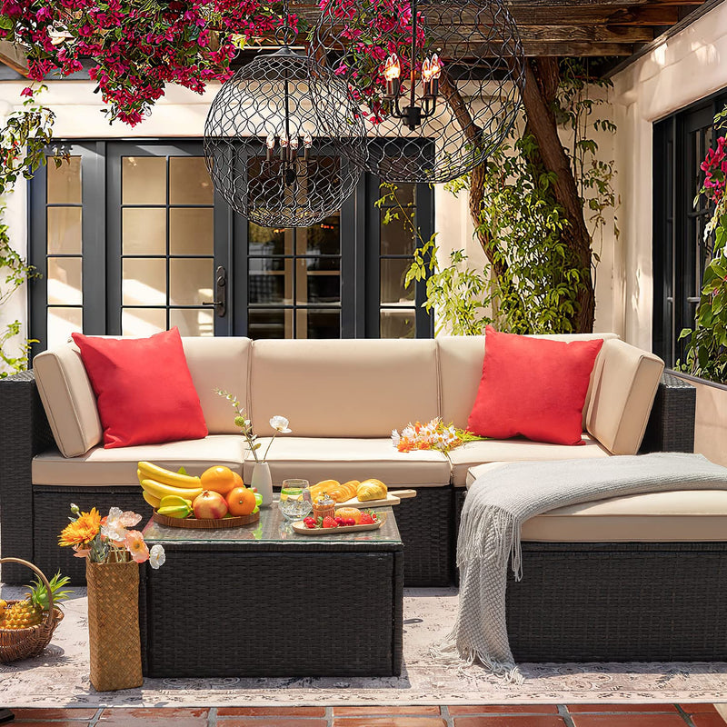 5 Piece Patio Furniture Set Wicker Outdoor Sectional Sofa with Thick Cushions