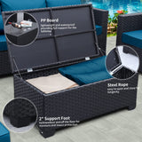 Patio Furniture Set 7 Pieces Couch Outdoor Chairs Coffee Table Peacock Blue Anti-Slip