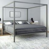 Modern Metal Canopy Platform Bed with Minimalist Headboard and Four Poster Design