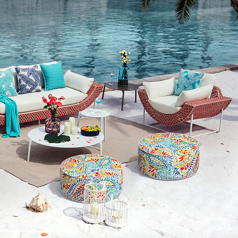 Indoor/Outdoor Inflatable Ottoman D21 x H9 inch, Round Footstool Inflatable Foot Rest Ottoman