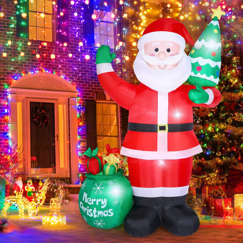 8 FT Christmas Inflatables Outdoor Decorations, Blow up Inflatable Santa Claus with LED