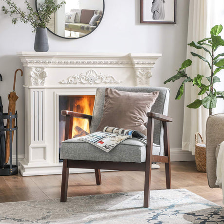 Leisure Chair with Solid Wood Armrest and Feet, Mid-Century Modern Accent Sofa