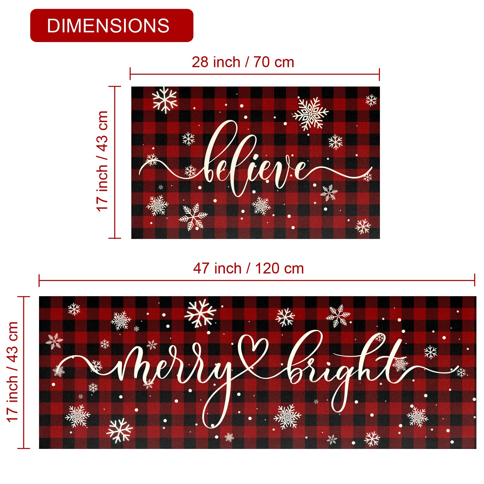 Christmas Buffalo Kitchen Mat Set of 2 Non Slip Thick Kitchen