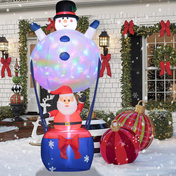 8ft Christmas Inflatable Decoration - Snowman Hot Air Balloon with Santa Claus Xmas