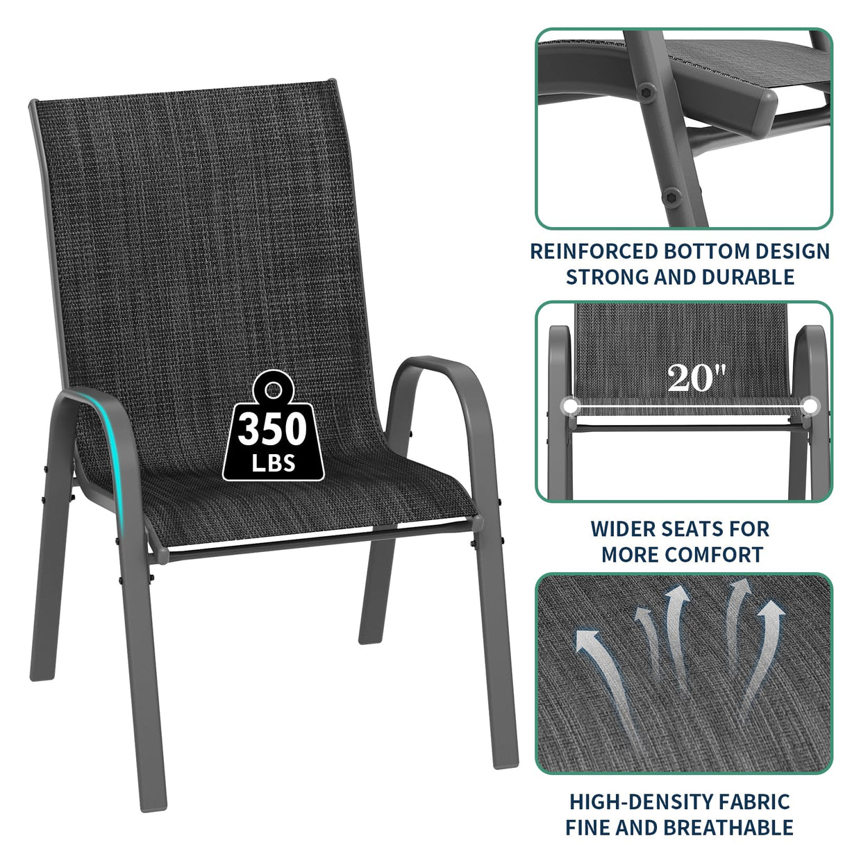 Patio Dining Chairs Set of 4, Outdoor High Stacking Chairs