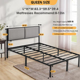 Upholstered Bed Frame Queen Size with Headboard（Deluxe PU Leather