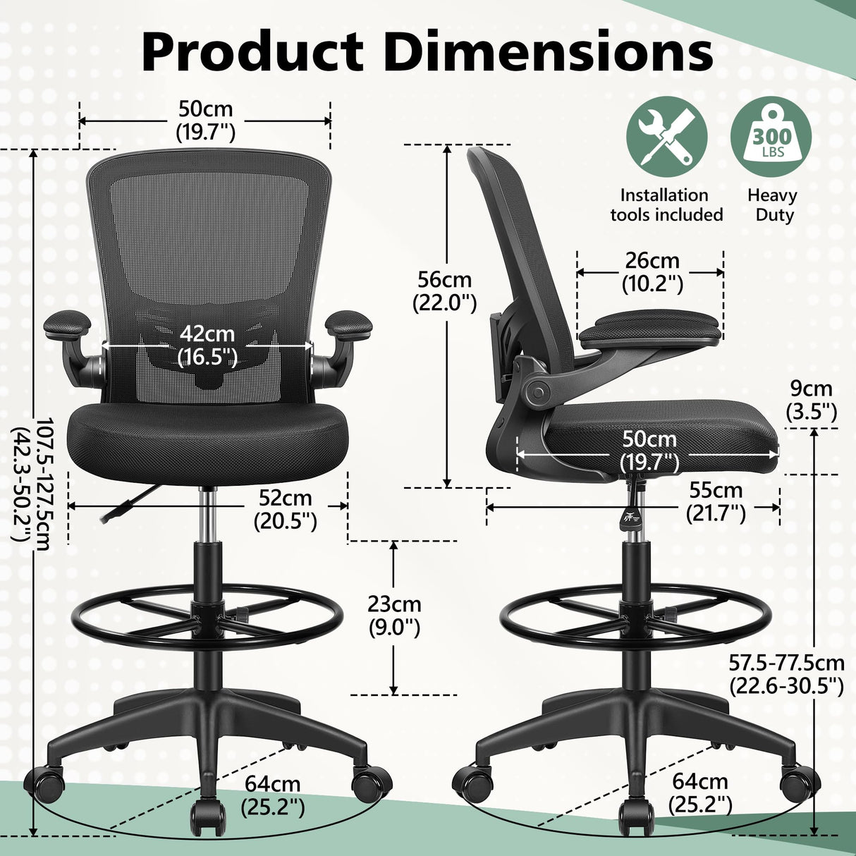 Ergonomic Tall Office Chair with Flip-up Armrests Executive Desk Chair