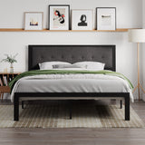 King Size Bed Frame with Upholstered Headboard, Platform Bed Frame with Metal Slats