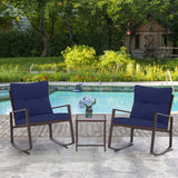 3 Piece Outdoor Rocking Bistro Set Brown Wicker Furniture Porch Chairs