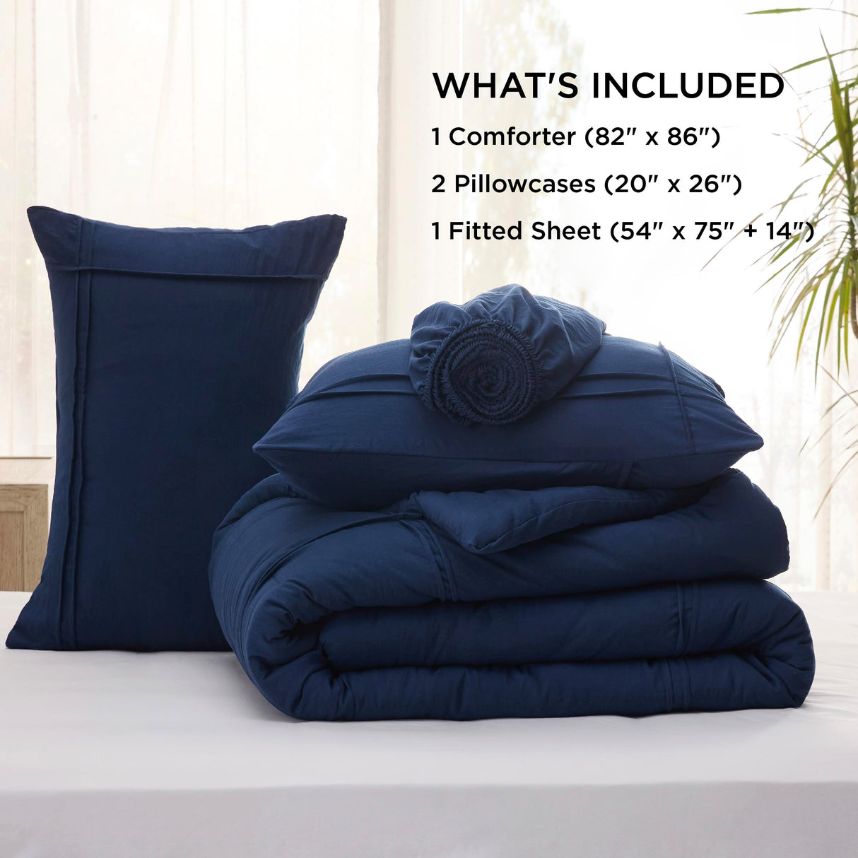 Full Comforter Set with Sheets - 4 Pieces Soft Navy Blue Bedding Sets