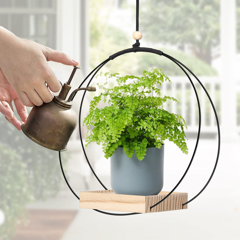 Plant Hanger with Wood Base - Hanging Plant Holder/Pot