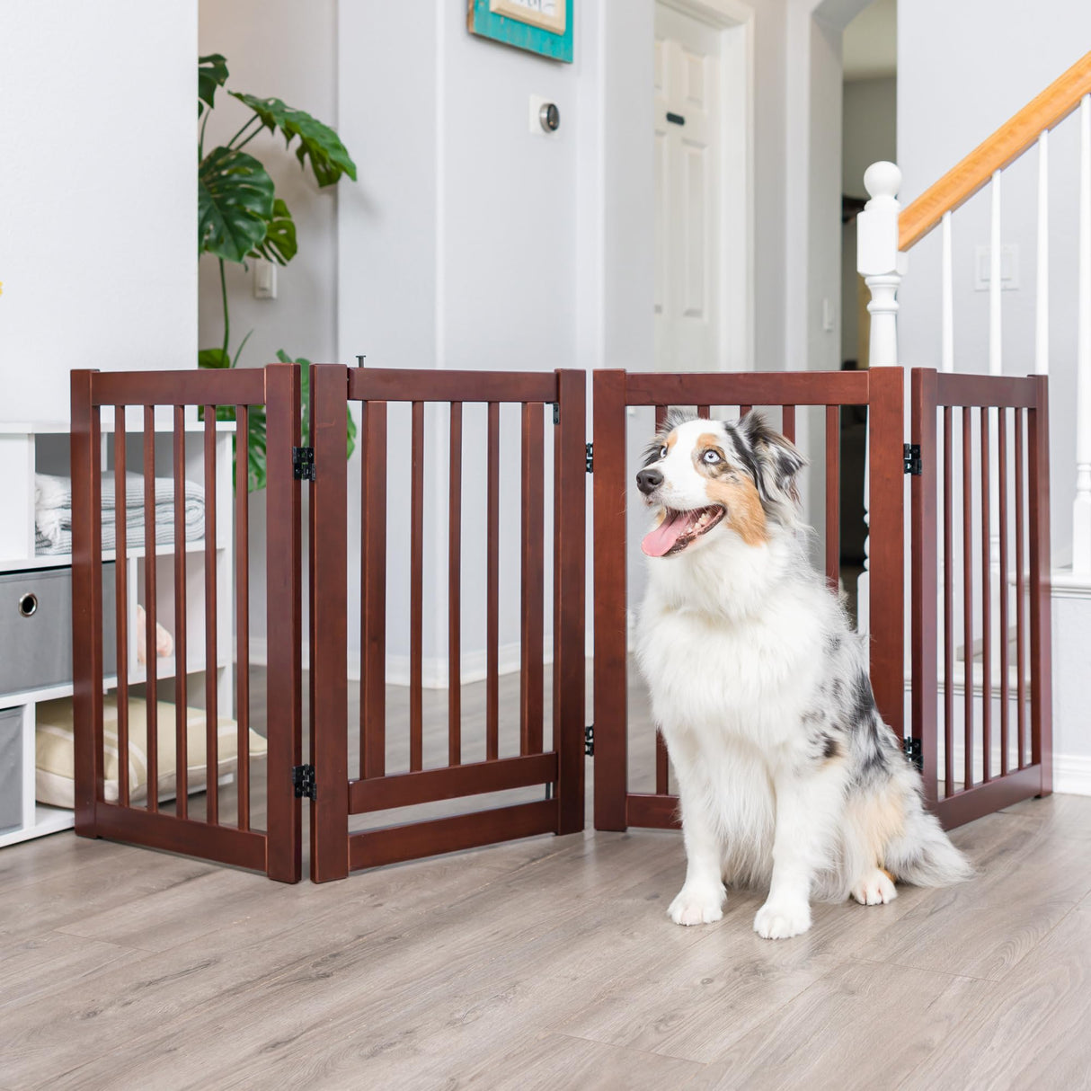 360 Configurable Dog Gate with Door – Indoor Freestanding Walk Through Wood Pet Gate