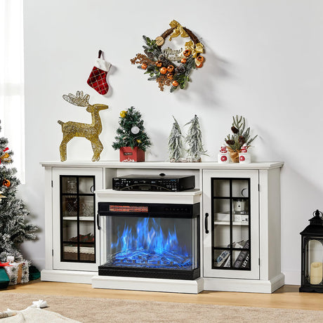 Fireplace TV Stand with 3-Sided Glass Electric Fireplace