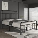 Queen-Bed-Frame-Metal Platform Bed Frame with 49" High-Headboard - Solid Quite Easy