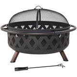 Black Crossweave Large Outdoor Fire Pit - 36-Inch Wood-Burning Fire Pit