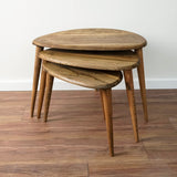 Solid Nesting Table Set of 3- Walnut Mid Century Pebble Tables