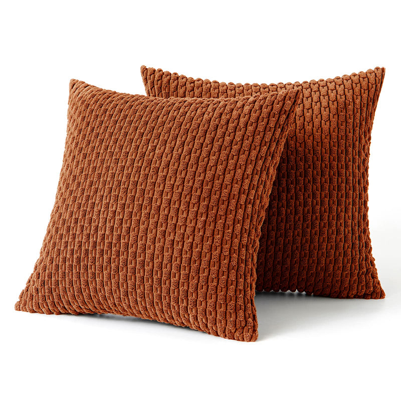 Throw Pillow Covers Soft Fall Corduroy Decorative Set of 2 Boho Striped Pillow Covers Pillowcases