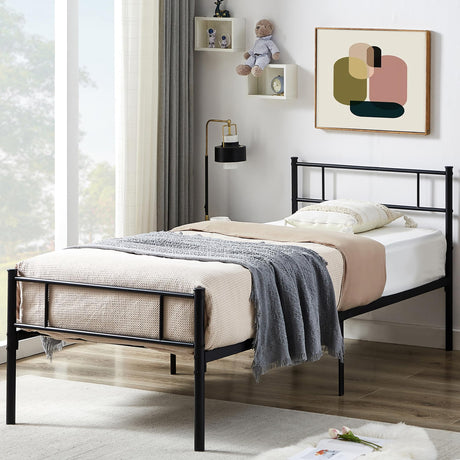 Twin Platform Bed Frame with Headboard and Footboard, 12'' Under-Bed Storage