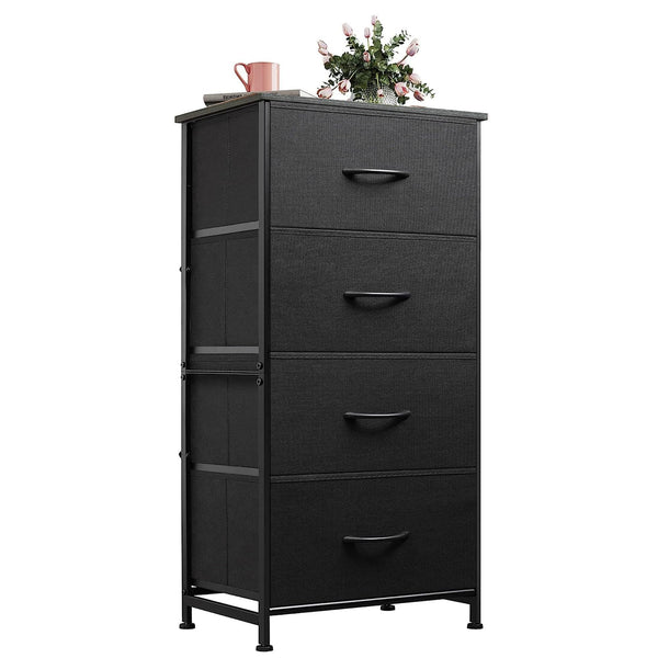 Dresser with 4 Drawers, Fabric Storage Tower, Organizer Unit for Bedroom
