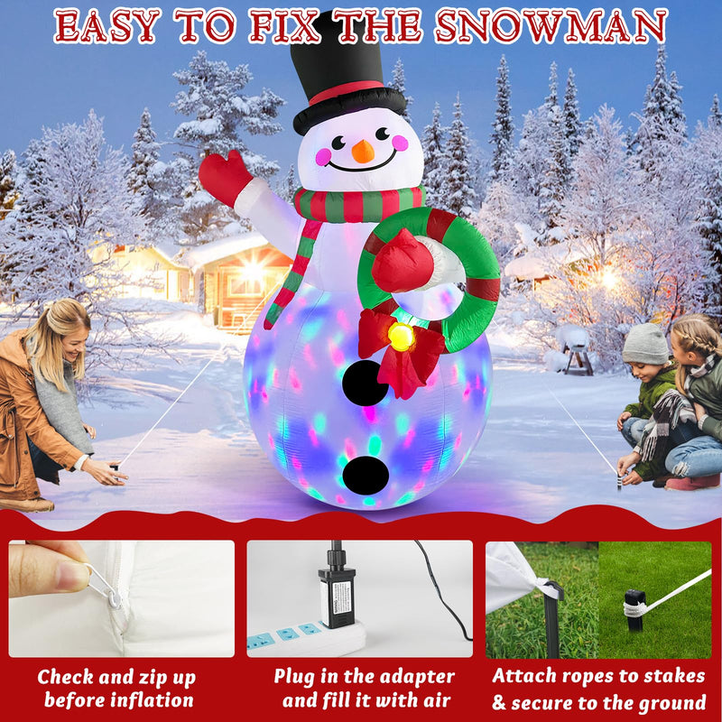 8FT Tall Christmas Inflatables Outdoor Decorations, Inflatable Snowman Holding Garland