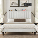 Full Size Bed Frame, Velvet Upholstered Platform Bed with Channel Tufted Headboard