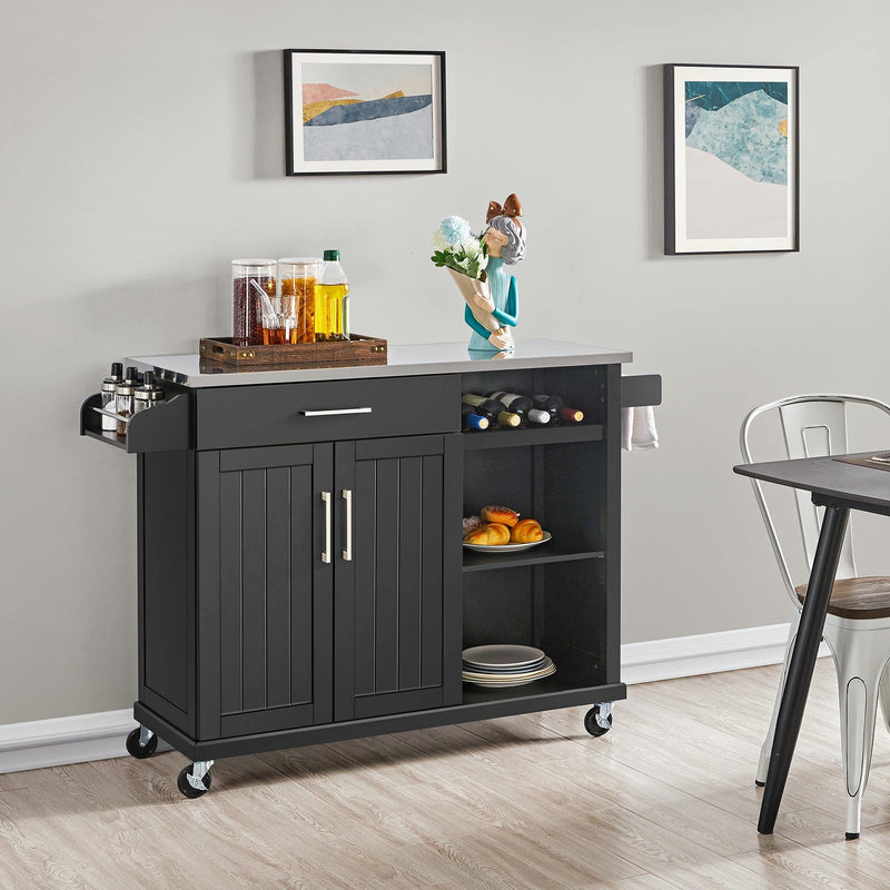 Kitchen Cart with Stainless Steel Top and Storage Cabinet, Kitchen Island