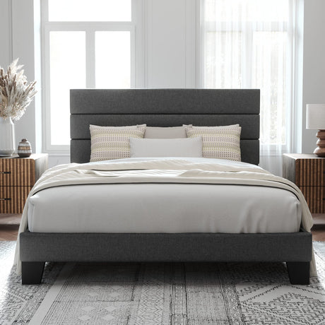 Queen Size Platform Bed Frame with Fabric Upholstered Headboard