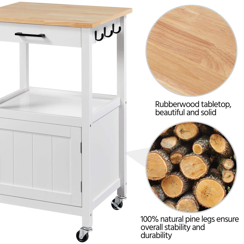 Rolling Kitchen Island with Single Door Cabinet and Storage Shelf