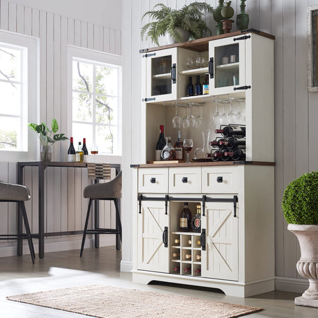 Farmhouse Bar Cabinet, Kitchen Storage Cabinet w/Sliding Barn Door