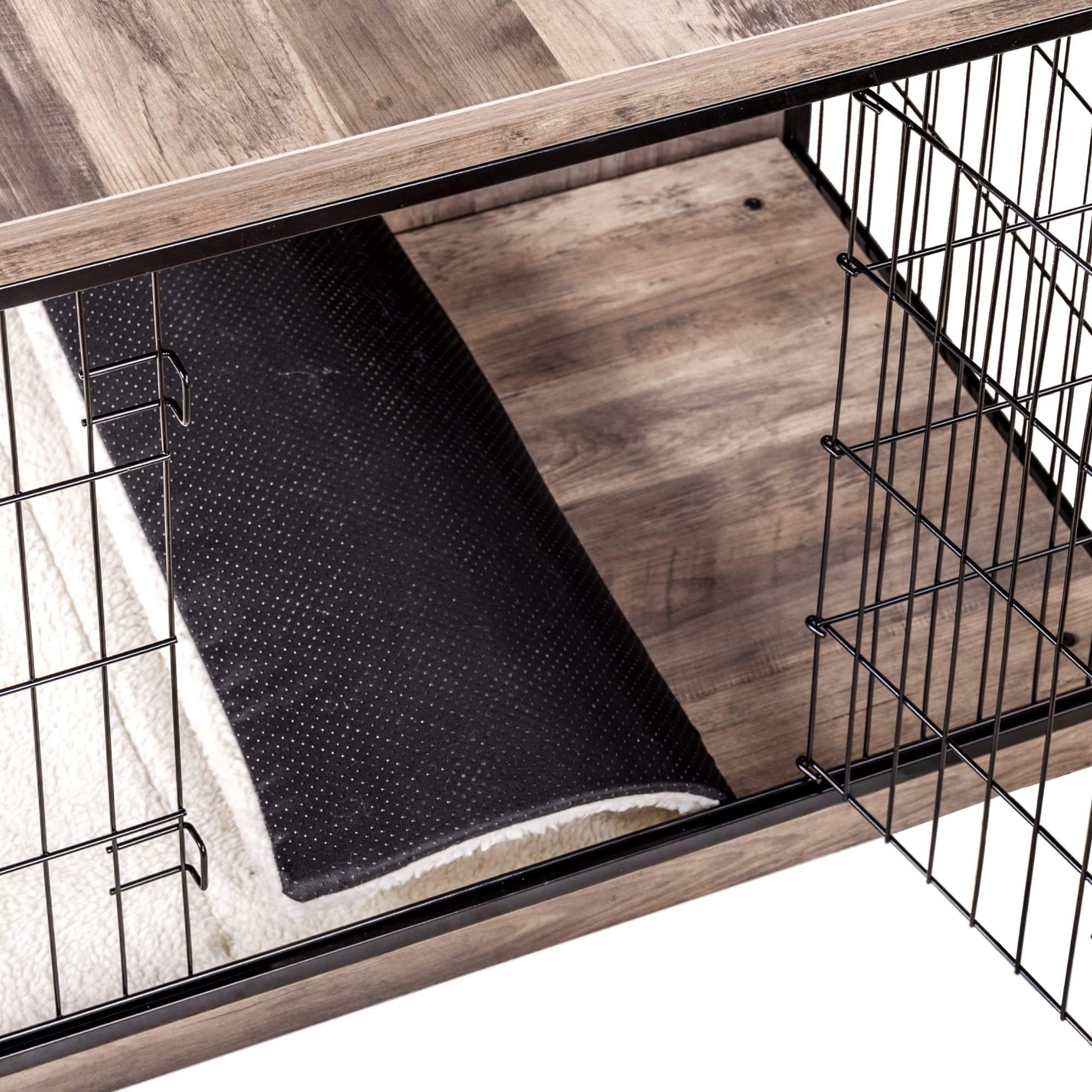 Dog Crate Furniture with Cushion, Wooden Dog Crate with Double Doors, Dog Furniture