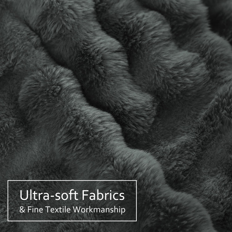 Soft Throw Blanket, 10lb Dark Grey Ultra Warm Fuzzy Blankets Furry Reversible Faux