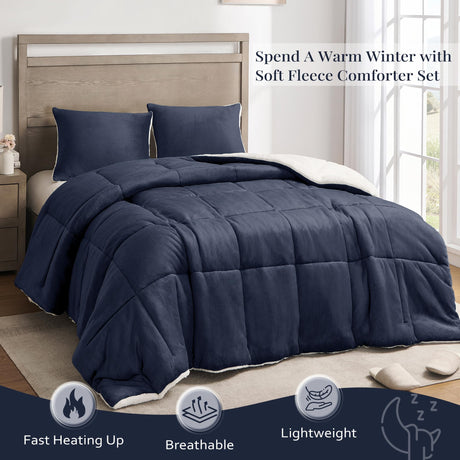 Queen Comforter Set - Luxury Fleece Sherpa Comforter Sets for Queen Bed