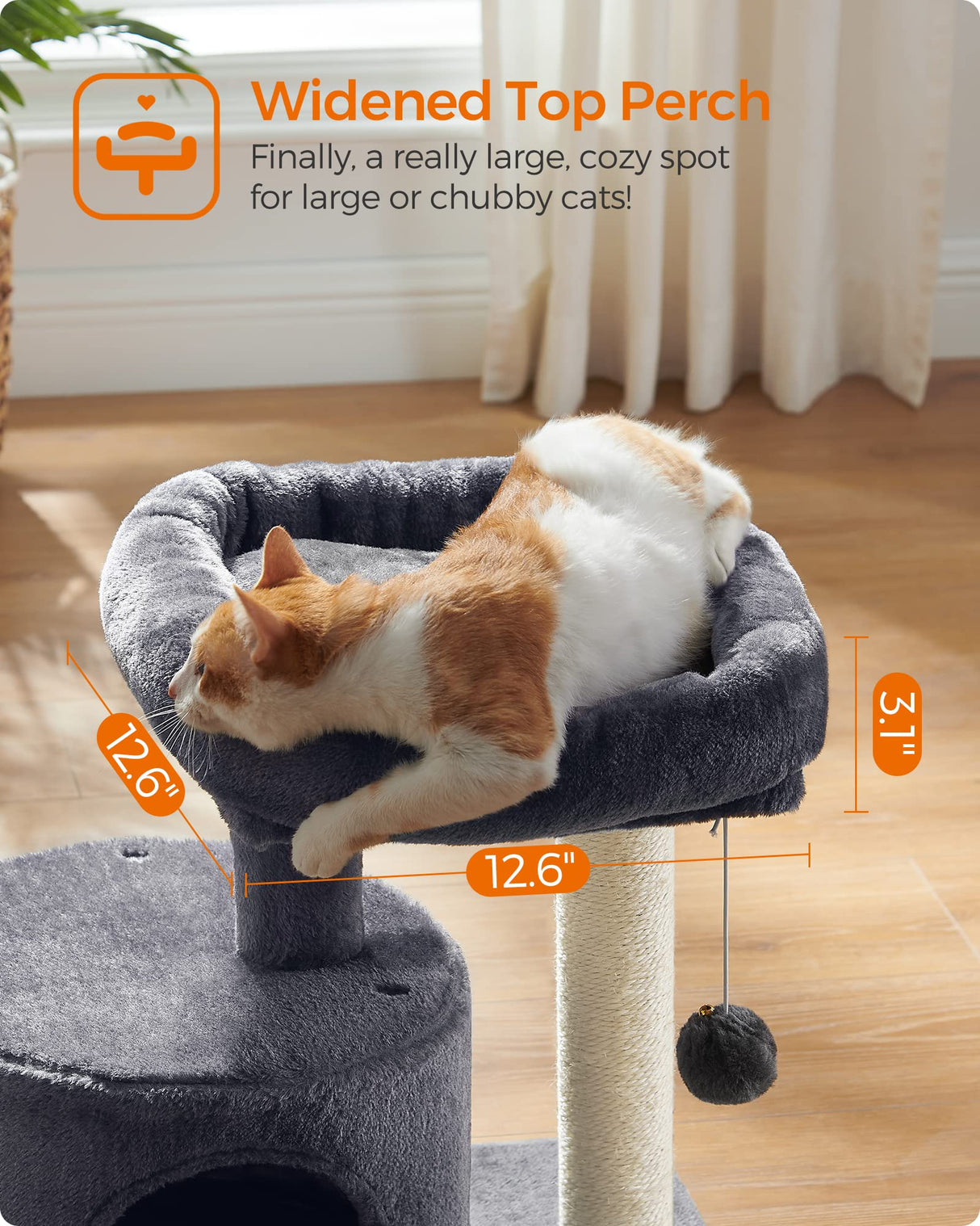 Cat Tree, Cat Tower with Sisal-Covered Scratching Post, Cat Condo with Padded Perch