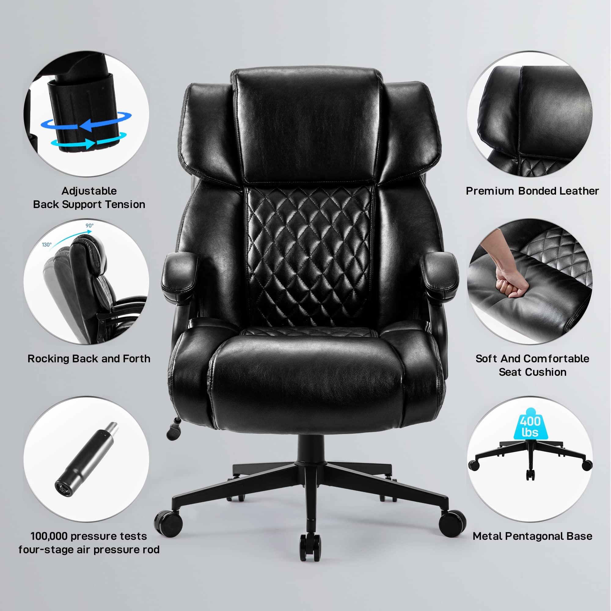 High Back Big & Tall 400lb Office Chair - Heavy Duty Metal Base