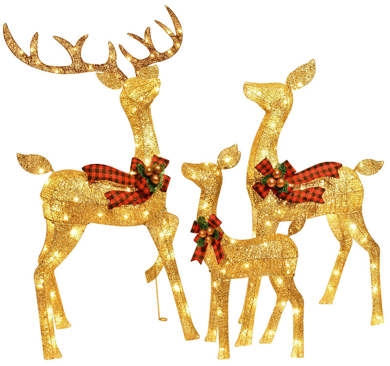 Lighted Christmas Decoration Reindeer Family - Light up Reindeer 3 Set with 210 Lights