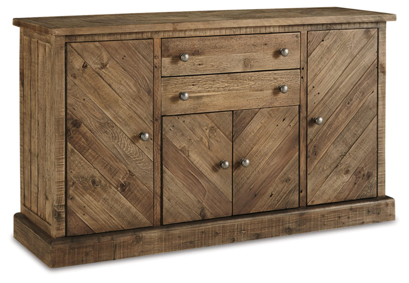 Signature Design by Ashley Grindleburg Farmhouse Reclaimed Wood Dining Room Buffet or Server, Light Brown