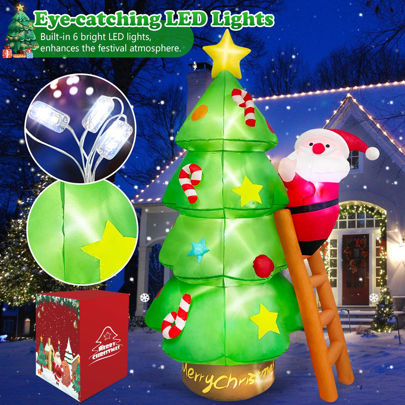7 FT Inflatable Christmas Tree with Santa Claus Outdoor Decorations