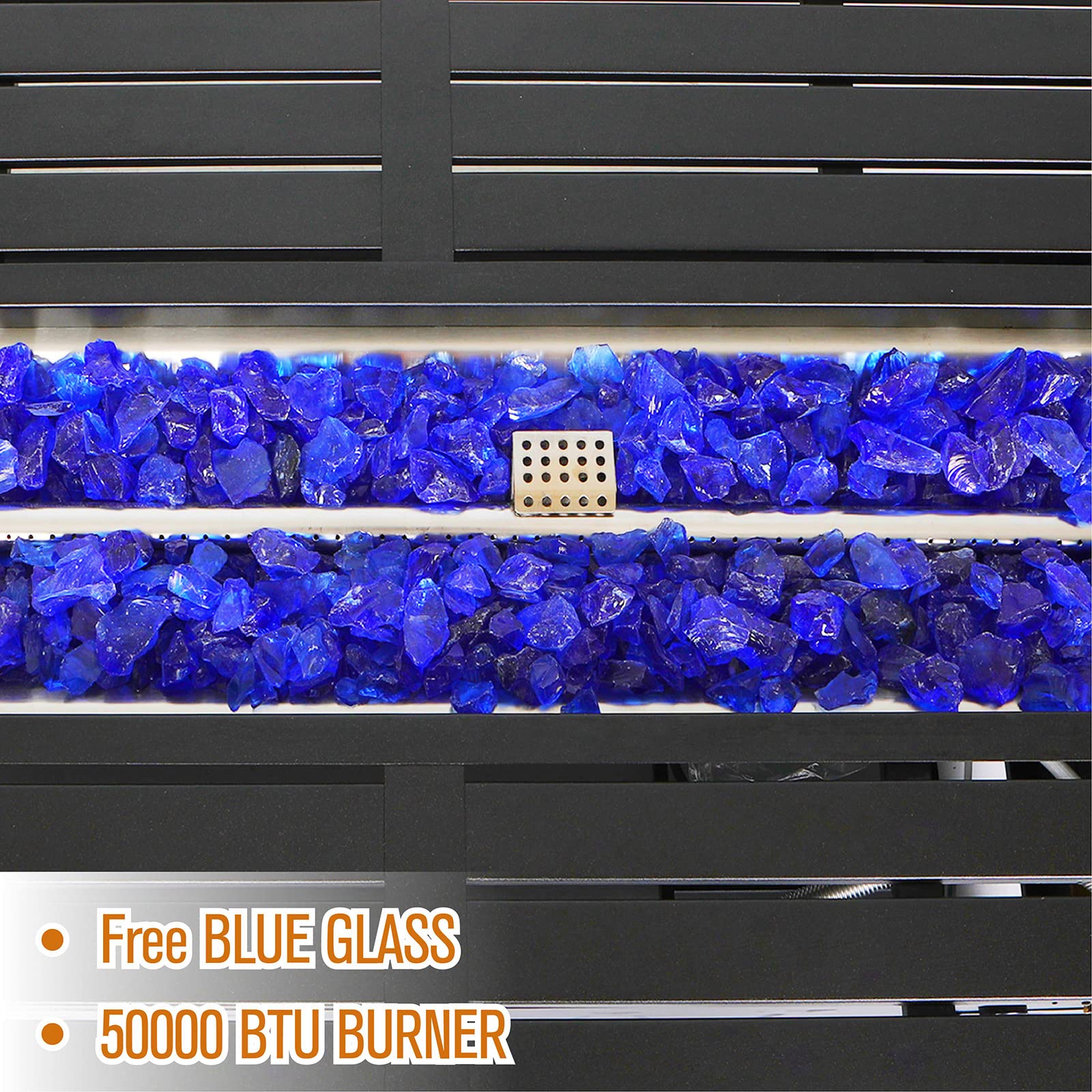 45” Outdoor Rectangular Gas Fire Pit Table，50000 BTU Propane Iron Plate Embossing Fire Table