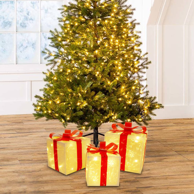Christmas Lighted Gift Boxes Decorations, Pre-lit Light Up Decorative PVC Present Box