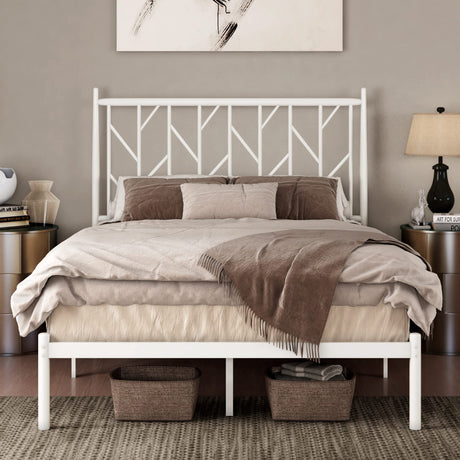 Queen Size Platform Bed Frame with Vintage Headboard