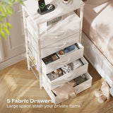 5 Drawers Dresser with Charging Station, Dresser for Bedroom, Tall Night Stand