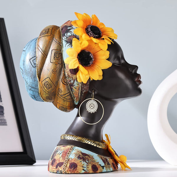 African Statues and Sculptures,African Art Bust Statue, Home Decor Sunflower Girl Figurines